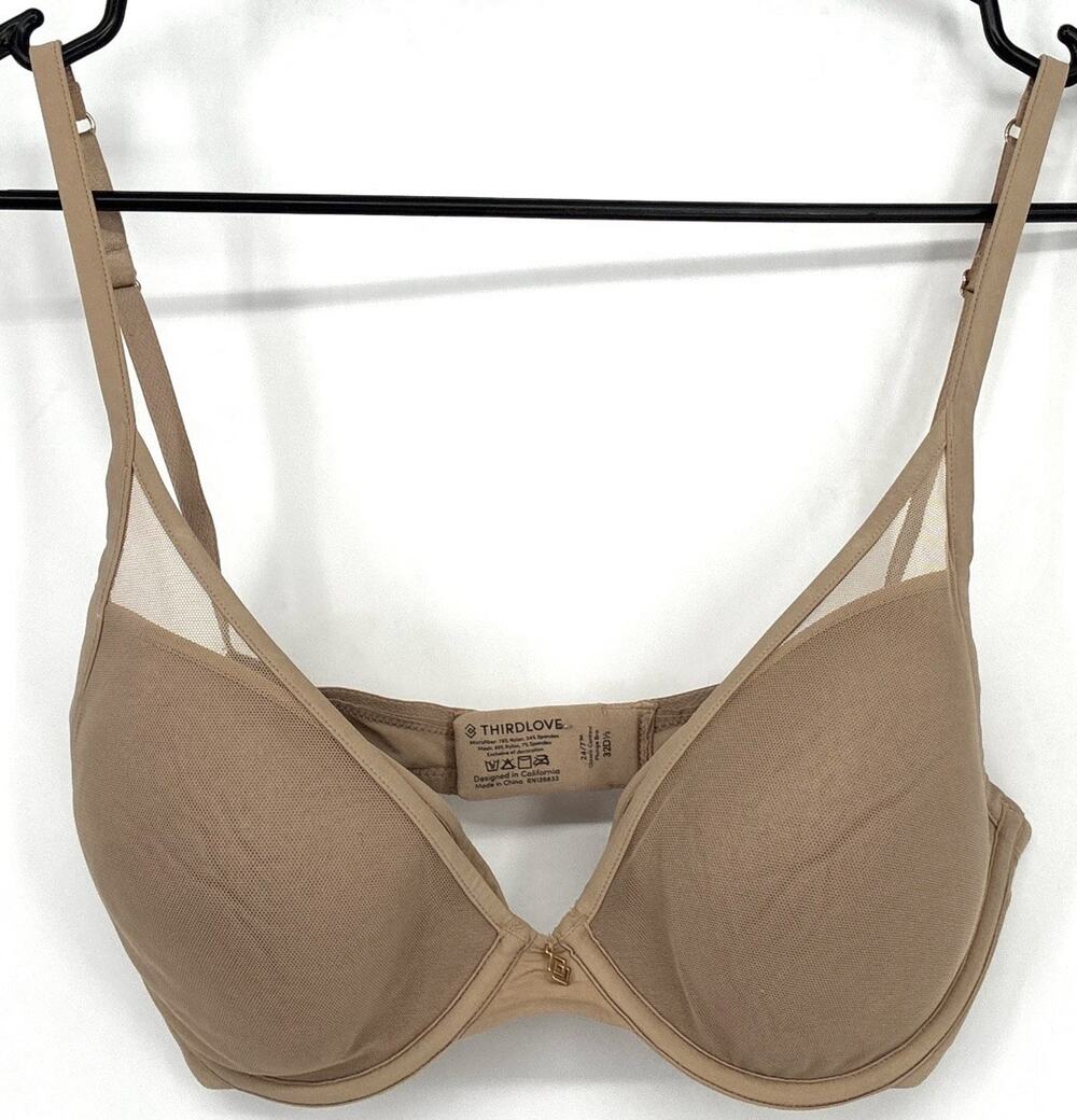 The Third Love 24/7 Classic Contour plunge Bra Nude/Beige 32D 1/2 has rmvble pad